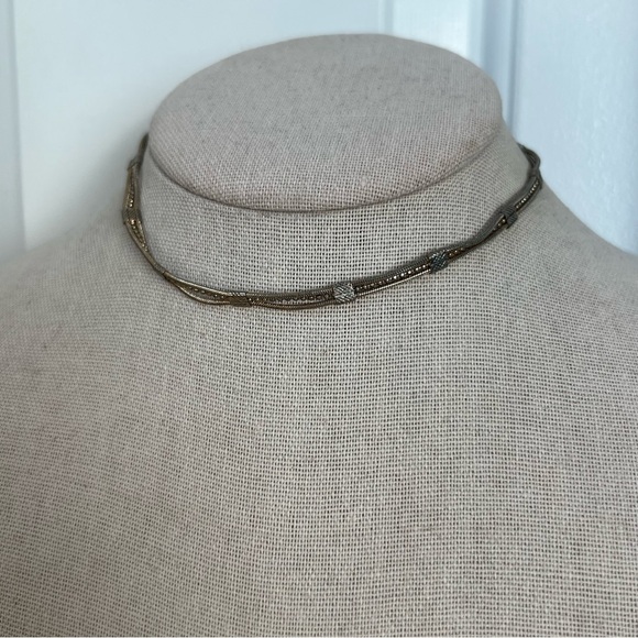 Silver tone dainty bead collar choker necklace thin metallic layering stack - Picture 2 of 6